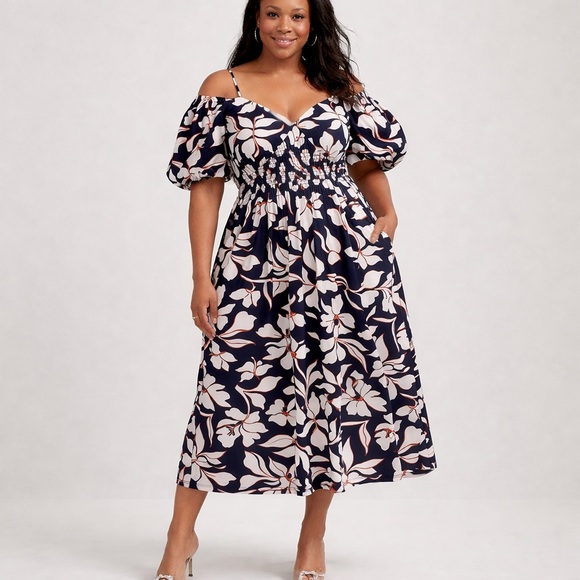 GAP Dresses & Skirts - GAP XL Tall Floral Midi Dress • Sweetheart Neckline • Puff Sleeves • Pockets